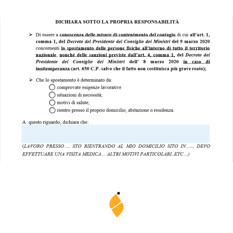 Autocertificazione per viaggiare - Motivazioni dello spostamento
